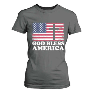God Bless America T Shirt For Women Cross USA Flag Patriotic 4th of July Christian TS10 Dark Heather Print Your Wear