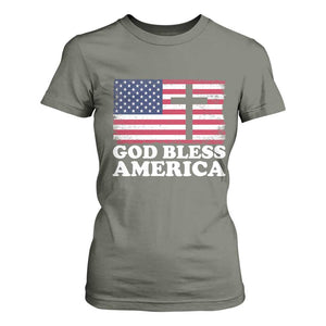 God Bless America T Shirt For Women Cross USA Flag Patriotic 4th of July Christian TS10 Military Green Print Your Wear