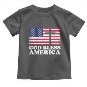 God Bless America Toddler T Shirt Cross USA Flag Patriotic 4th of July Christian TS10 Dark Heather Print Your Wear