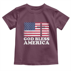 God Bless America Toddler T Shirt Cross USA Flag Patriotic 4th of July Christian TS10 Maroon Print Your Wear