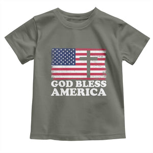 God Bless America Toddler T Shirt Cross USA Flag Patriotic 4th of July Christian TS10 Military Green Print Your Wear
