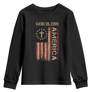 God Bless America Youth Sweatshirt American Flag 4th Of July Patriotic Christian TS10 Black Print Your Wear