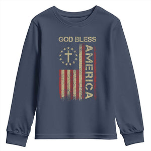 God Bless America Youth Sweatshirt American Flag 4th Of July Patriotic Christian TS10 Navy Print Your Wear