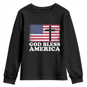 God Bless America Youth Sweatshirt Cross USA Flag Patriotic 4th of July Christian TS10 Black Print Your Wear