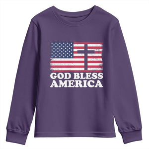 God Bless America Youth Sweatshirt Cross USA Flag Patriotic 4th of July Christian TS10 Purple Print Your Wear