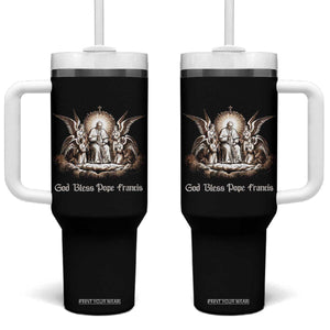 God Bless Pope Francis Tumbler With Handle Memorial Angel Catholic Faith & Unity TS02 One Size: 40 oz Black Print Your Wear