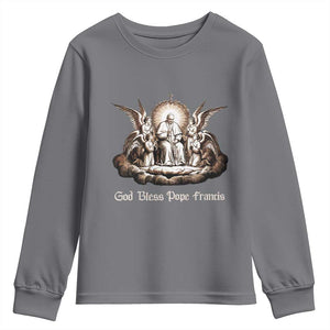 God Bless Pope Francis Youth Sweatshirt Memorial Angel Catholic Faith & Unity TS02 Charcoal Print Your Wear