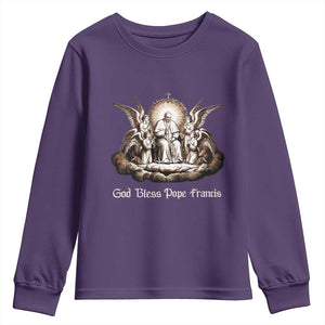 God Bless Pope Francis Youth Sweatshirt Memorial Angel Catholic Faith & Unity TS02 Purple Print Your Wear