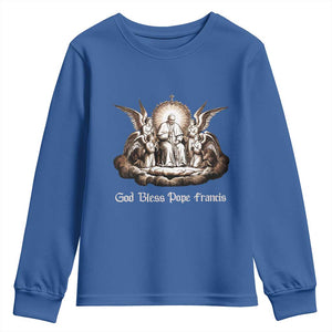 God Bless Pope Francis Youth Sweatshirt Memorial Angel Catholic Faith & Unity TS02 Royal Blue Print Your Wear