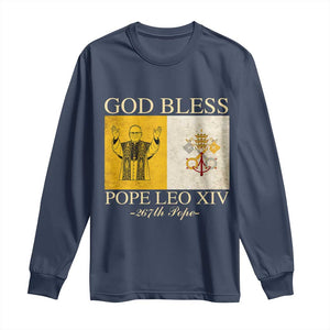 God Bless Pope Leo XIV Long Sleeve Shirt 267th Pope Vatican Flag TS02 Navy Print Your Wear