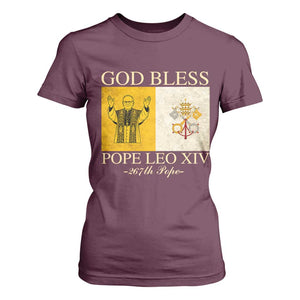God Bless Pope Leo XIV T Shirt For Women 267th Pope Vatican Flag TS02 Maroon Print Your Wear