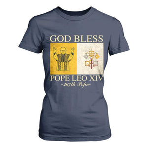 God Bless Pope Leo XIV T Shirt For Women 267th Pope Vatican Flag TS02 Navy Print Your Wear