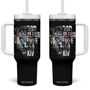 God Bless Pope Leo XIV Tumbler With Handle Lion American Flag TS11 One Size: 40 oz Black Print Your Wear