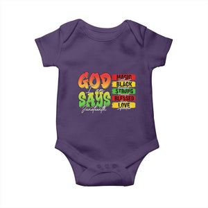 God Says I Am Baby Onesie Juneteenth Faith Black Excellence Affirmation Pan-African Colors TS02 Purple Print Your Wear
