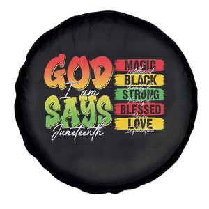 God Says I Am Spare Tire Cover Juneteenth Faith Black Excellence Affirmation Pan-African Colors TS02 Print Your Wear