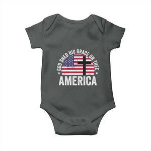 God Shed His Grace On Thee Baby Onesie Vintage Patriotic Christian USA Flag Cross TS10 Dark Heather Print Your Wear