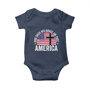God Shed His Grace On Thee Baby Onesie Vintage Patriotic Christian USA Flag Cross TS10 Navy Print Your Wear