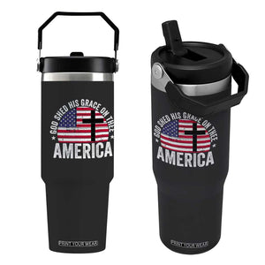 God Shed His Grace On Thee Flip Straw Tumbler Vintage Patriotic Christian USA Flag Cross TS10 One Size: 30 oz Black Print Your Wear