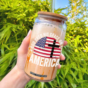 God Shed His Grace On Thee Glass Can Vintage Patriotic Christian USA Flag Cross TS10 Print Your Wear