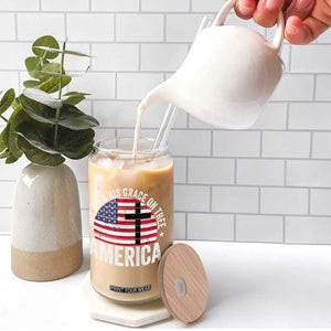God Shed His Grace On Thee Glass Can Vintage Patriotic Christian USA Flag Cross TS10 Print Your Wear
