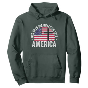God Shed His Grace On Thee Hoodie Vintage Patriotic Christian USA Flag Cross TS10 Dark Forest Green Print Your Wear