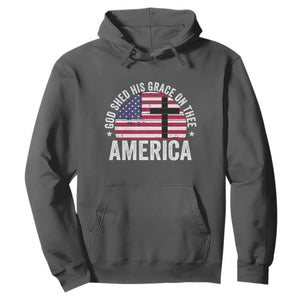 God Shed His Grace On Thee Hoodie Vintage Patriotic Christian USA Flag Cross TS10 Dark Heather Print Your Wear