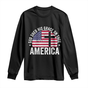God Shed His Grace On Thee Long Sleeve Shirt Vintage Patriotic Christian USA Flag Cross TS10 Black Print Your Wear