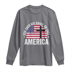 God Shed His Grace On Thee Long Sleeve Shirt Vintage Patriotic Christian USA Flag Cross TS10 Charcoal Print Your Wear