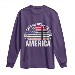 God Shed His Grace On Thee Long Sleeve Shirt Vintage Patriotic Christian USA Flag Cross TS10 Purple Print Your Wear