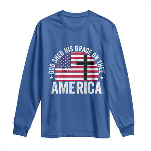 God Shed His Grace On Thee Long Sleeve Shirt Vintage Patriotic Christian USA Flag Cross TS10 Royal Blue Print Your Wear