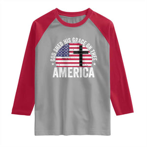 God Shed His Grace On Thee Raglan Shirt Vintage Patriotic Christian USA Flag Cross TS10 Sport Gray Red Print Your Wear