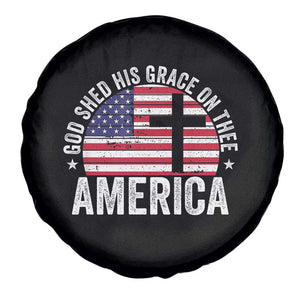 God Shed His Grace On Thee Spare Tire Cover Vintage Patriotic Christian USA Flag Cross TS10 Print Your Wear