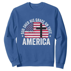 God Shed His Grace On Thee Sweatshirt Vintage Patriotic Christian USA Flag Cross TS10 Royal Blue Print Your Wear