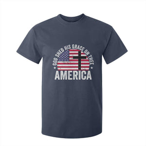 God Shed His Grace On Thee T Shirt For Kid Vintage Patriotic Christian USA Flag Cross TS10 Navy Print Your Wear