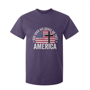 God Shed His Grace On Thee T Shirt For Kid Vintage Patriotic Christian USA Flag Cross TS10 Purple Print Your Wear