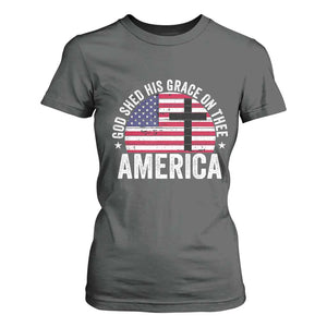 God Shed His Grace On Thee T Shirt For Women Vintage Patriotic Christian USA Flag Cross TS10 Dark Heather Print Your Wear