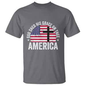 God Shed His Grace On Thee T Shirt Vintage Patriotic Christian USA Flag Cross TS10 Charcoal Print Your Wear