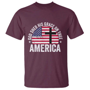 God Shed His Grace On Thee T Shirt Vintage Patriotic Christian USA Flag Cross TS10 Maroon Print Your Wear