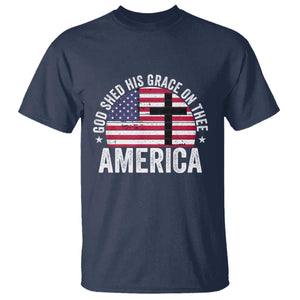 God Shed His Grace On Thee T Shirt Vintage Patriotic Christian USA Flag Cross TS10 Navy Print Your Wear
