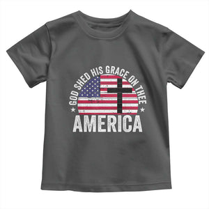 God Shed His Grace On Thee Toddler T Shirt Vintage Patriotic Christian USA Flag Cross TS10 Dark Heather Print Your Wear