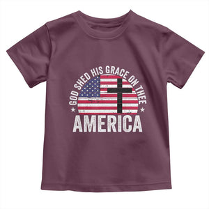 God Shed His Grace On Thee Toddler T Shirt Vintage Patriotic Christian USA Flag Cross TS10 Maroon Print Your Wear