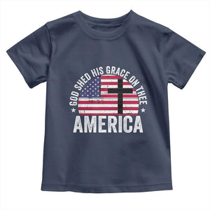 God Shed His Grace On Thee Toddler T Shirt Vintage Patriotic Christian USA Flag Cross TS10 Navy Print Your Wear