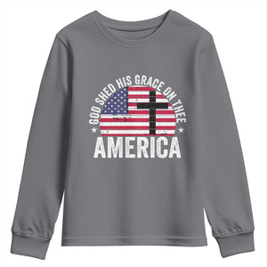 God Shed His Grace On Thee Youth Sweatshirt Vintage Patriotic Christian USA Flag Cross TS10 Charcoal Print Your Wear