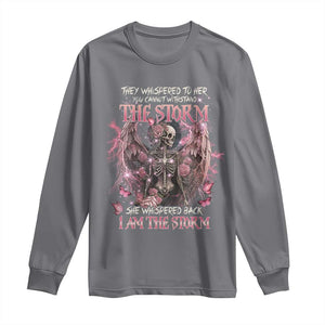 Gothic Skeleton Fairy Long Sleeve Shirt She Whispered Back I Am The Storm Dark Angel TS02 Charcoal Print Your Wear