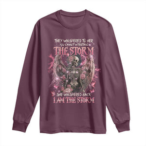 Gothic Skeleton Fairy Long Sleeve Shirt She Whispered Back I Am The Storm Dark Angel TS02 Maroon Print Your Wear