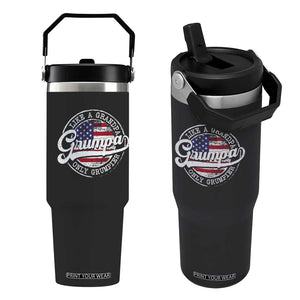 Grumpa Like Regular Grandpa Only Grumpier Flip Straw Tumbler Funny Grandfather Grandpa American Flag TS10 One Size: 30 oz Black Print Your Wear