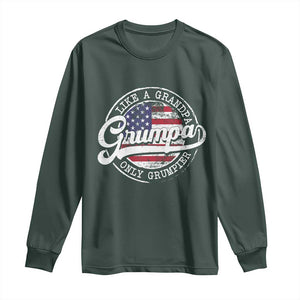 Grumpa Like Regular Grandpa Only Grumpier Long Sleeve Shirt Funny Grandfather Grandpa American Flag TS10 Dark Forest Green Print Your Wear