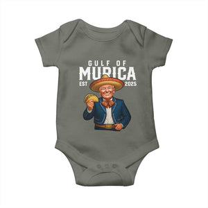Gulf of Murica Est. 2025 Baby Onesie Funny Trump Sombrero Taco Parody TS02 Military Green Print Your Wear