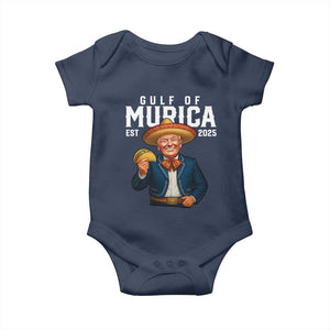 Gulf of Murica Est. 2025 Baby Onesie Funny Trump Sombrero Taco Parody TS02 Navy Print Your Wear