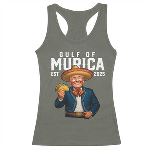 Gulf of Murica Est. 2025 Racerback Tank Top Funny Trump Sombrero Taco Parody TS02 Military Green Print Your Wear